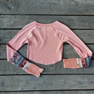 Pink Long Sleeve Women's Top with Patterned Sleeves